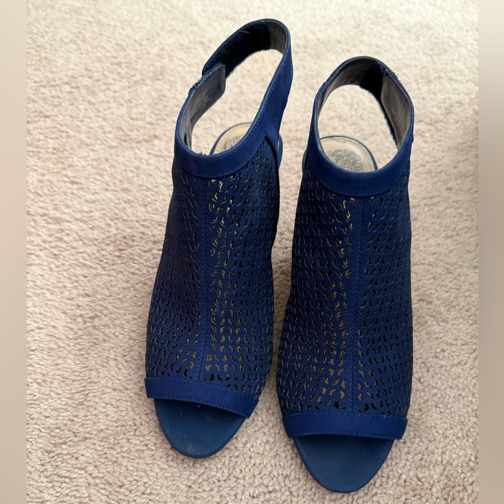 Vince Camuto Navy Perforated Open-Toe Heeled Booties